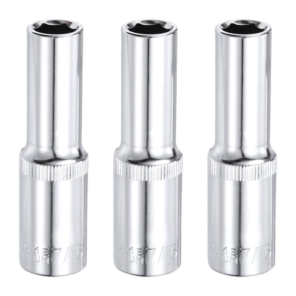 Uxcell 3 Pieces 6-Point Socket 1/2" Drive by 7/16" SAE 3.09" Length CR-V Deep Sockets