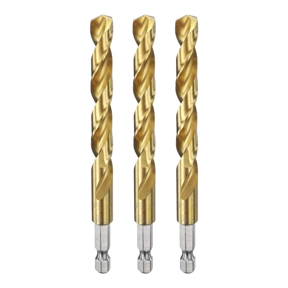 Uxcell 3 Pieces Drill Bit 3/8" Gold Titanium M2 HSS Twist Drill Bit with 1/4" Hex Shank