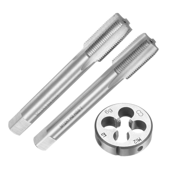 Uxcell 3 Pieces Metric Hand Tap and Die Set M12 x 1 Taper/Plug Thread Taps & Round Threading Die