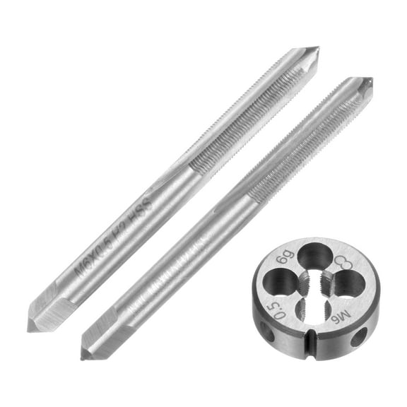 Uxcell 3 Pieces Metric Hand Tap and Die Set M6 x 0.5 Taper/Plug Thread Taps & Round Threading Die
