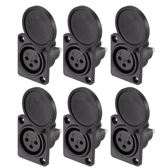 Uxcell 3-Pin XLR Female Jack Panel Mount For Microphone Connector Adapter Converter Audio Speaker With Waterproof Cover, 6Pcs