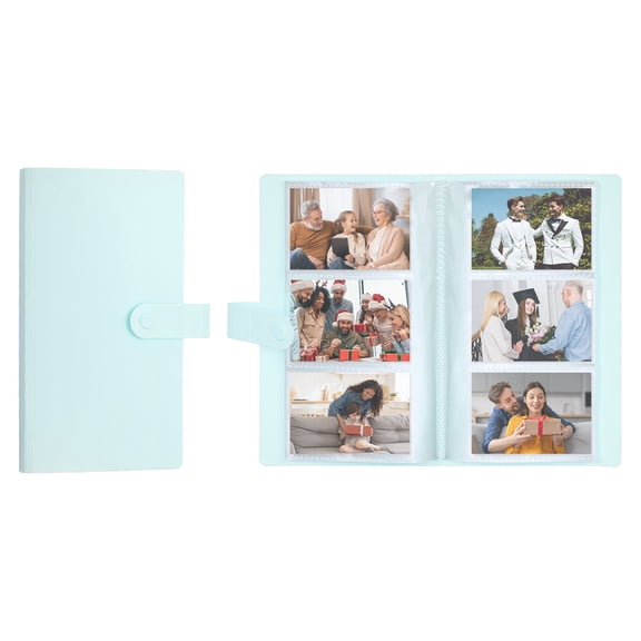 Uxcell 3 Pocket Clear Photo Album, 120 Slots Card Scrapbook with Snap Closure, Blue
