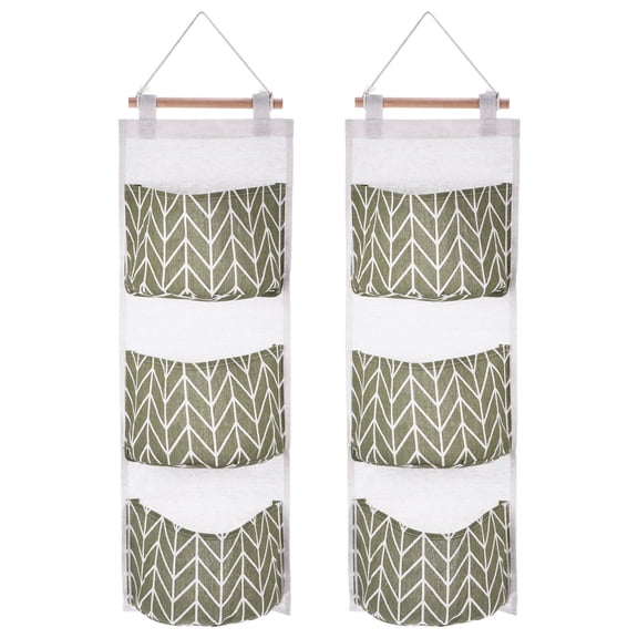 Uxcell 3 Pockets Cotton Linen Waterproof Door Hanging Storage Bags Organizer, Green 2 Pack