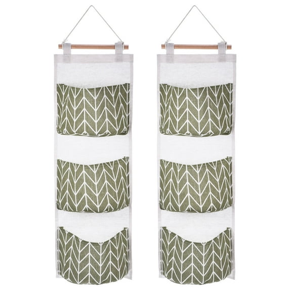 Uxcell 3 Pockets Cotton Linen Waterproof Door Hanging Storage Bags Organizer, Green 2 Pack