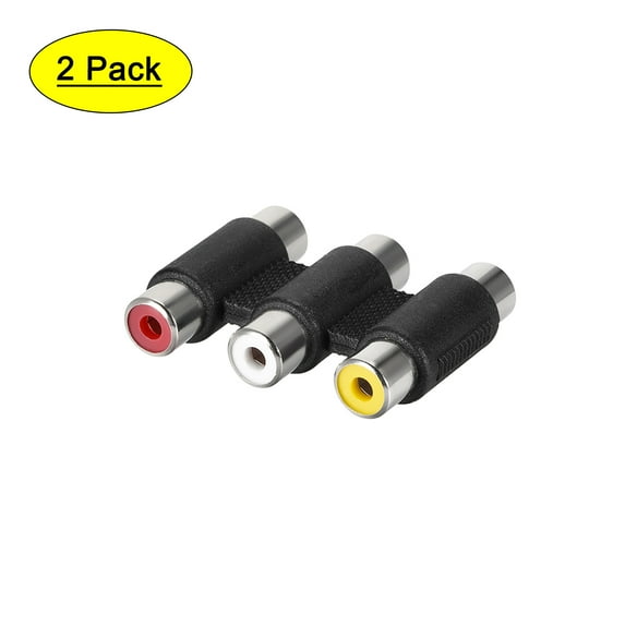 Uxcell 3-RCA Female to Female Stereo Coupler Zinc Alloy Silver Tone 2pcs