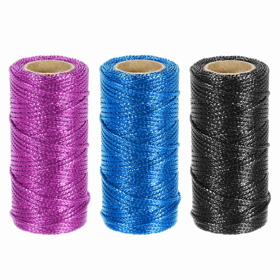 Uxcell 3 Roll 1.5mm Metallic String, 16 Ply Decorative Metallic Bakers Twine Thread Cord Rope for Gift Wrapping DIY Crafts Making Ornament Decor, Black/Purple/Blue, 164Yards Total