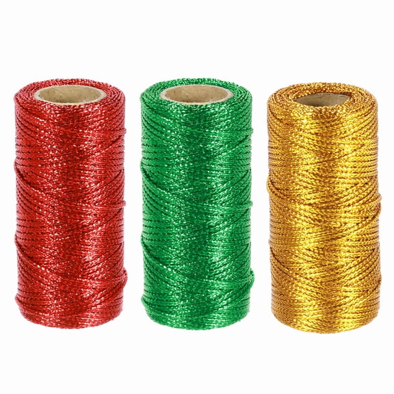 Uxcell 3 Roll 1.5mm Metallic String, 16 Ply Decorative Metallic Bakers Twine Thread Cord Rope for Gift Wrapping DIY Crafts Making Ornament Decor, Red/Green/Gold Tone, 164Yards Total