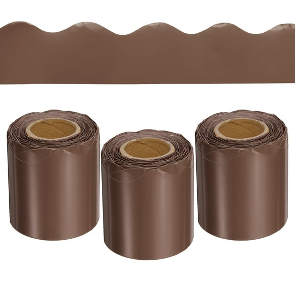 Uxcell 3 Roll 10 m Card Stock Bulletin Board Border Scalloped Border for Classrooms Homes Decoration Brown