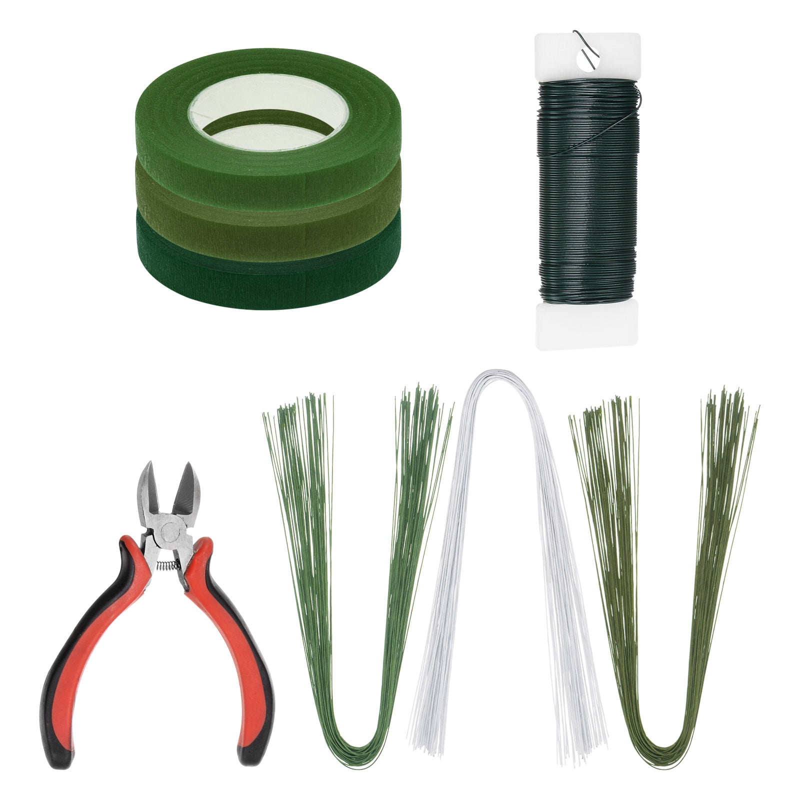 Uxcell 3 Rolls 30 Yards Floral Tape and Wire Cutter with Floral Stem Wire and 22 Gauge Green Floral Wire