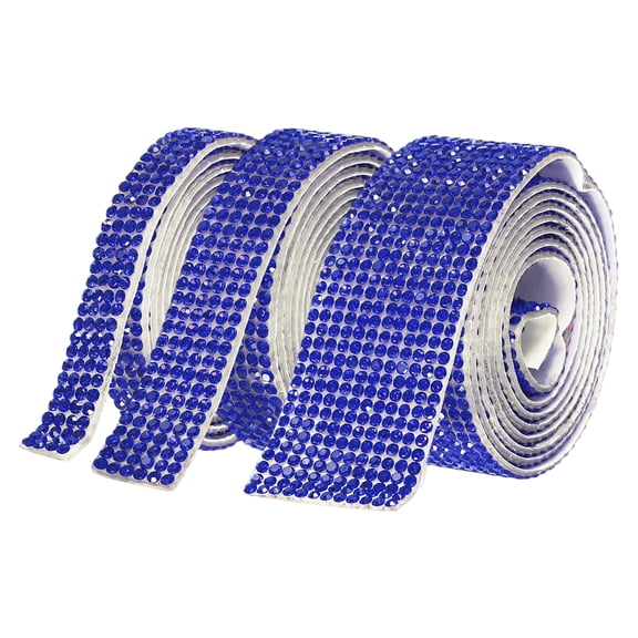 Uxcell 3 Rolls 3 Yards Self Adhesive Crystal Rhinestone Ribbon, Diamond Tape Strips Glitter Ribbon Bling Wrap Crystal Rhinestone Stickers Trim Roll for Crafts Decor, Blue