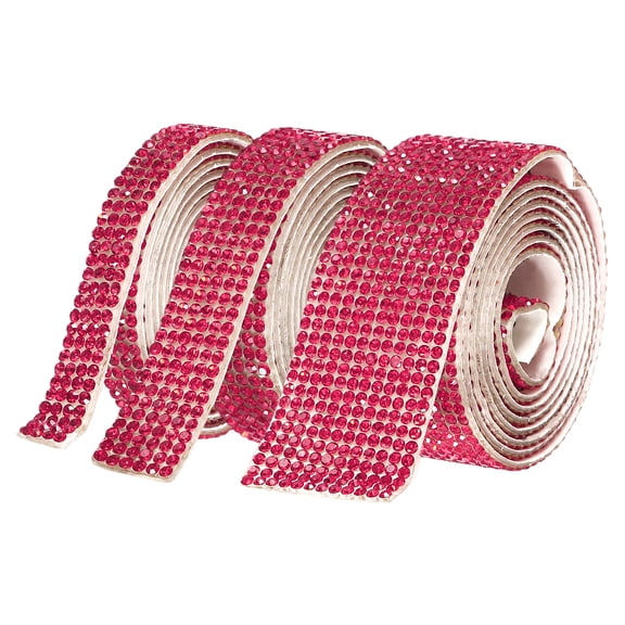 Uxcell 3 Rolls 3 Yards Self Adhesive Crystal Rhinestone Ribbon, Diamond Tape Strips Glitter Ribbon Bling Wrap Crystal Rhinestone Stickers Trim Roll for Crafts Decor, Pink