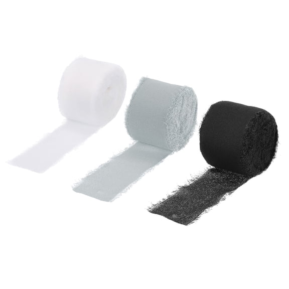 Uxcell 3 Rolls Chiffon Silk Ribbon Fabric Ribbon Handmade Floral Fringe Ribbon Black White Light Grey 1-1/2'' 7 Yards