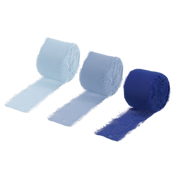 Uxcell 3 Rolls Chiffon Silk Ribbon Fabric Ribbon Handmade Floral Fringe Ribbon Deep Navy Blue Grey Blue 2'' 7 Yards