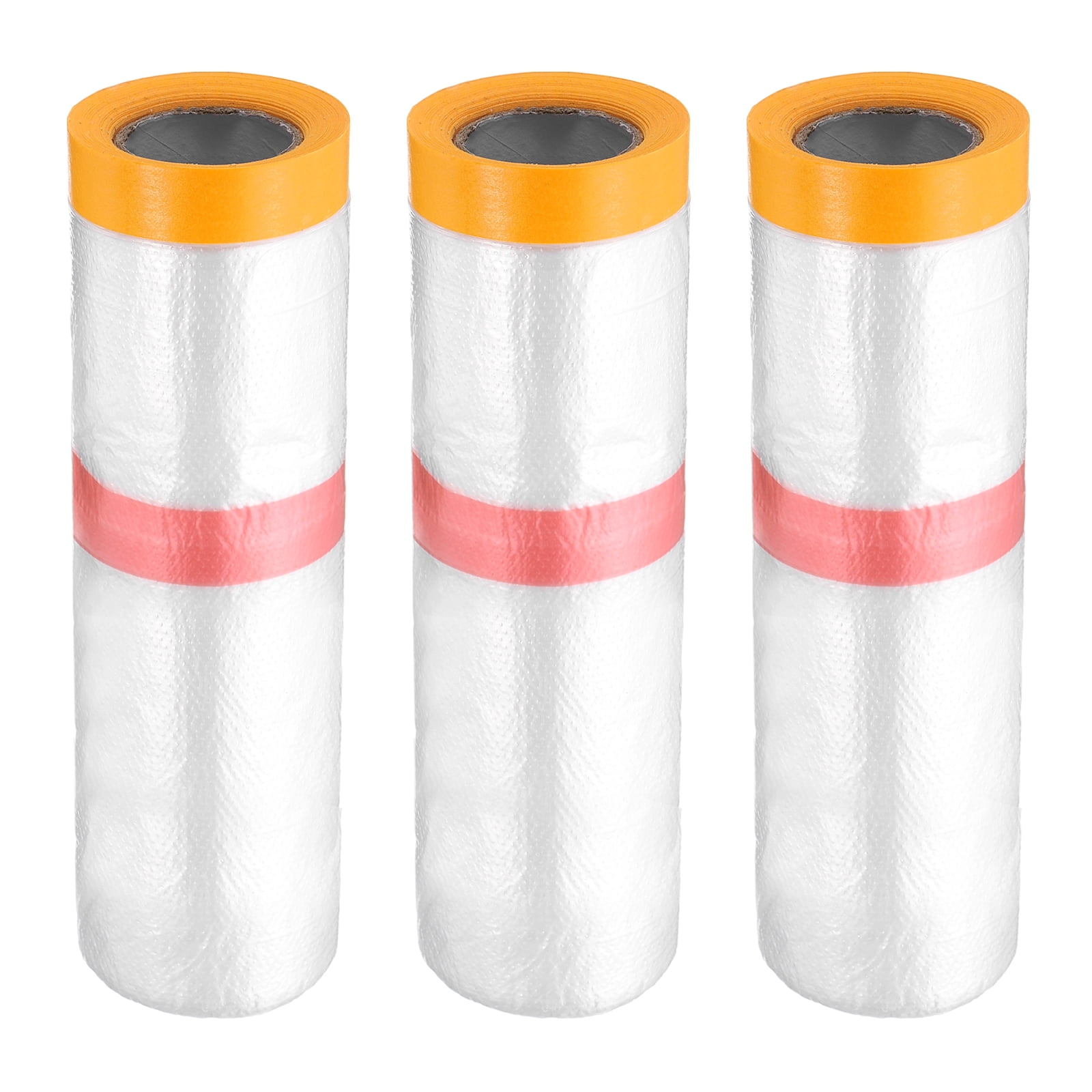 Uxcell 3 Rolls Pre-Taped Masking Film 106.3"x32.8ft Double Adhesive Tape and Drape Painters Plastic Drop Cloth Film with Tape Plastic Sheeting for Automotive Painting Covering