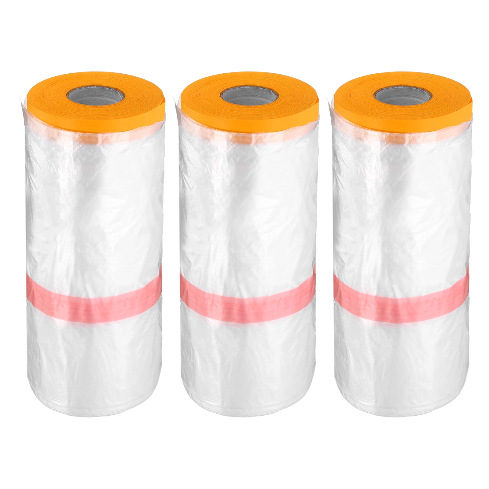 Uxcell 3 Rolls Pre-Taped Masking Film 106.3"x65.6ft Double Adhesive Tape and Drape Painters Plastic Drop Cloth Film with Tape Plastic Sheeting for Automotive Painting Covering