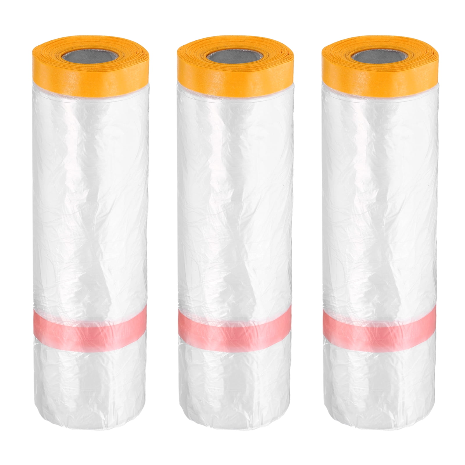 Uxcell 3 Rolls Pre-Taped Masking Film 126"x65.6ft Double Adhesive Tape and Drape Painters Plastic Drop Cloth Film with Tape Plastic Sheeting for Automotive Painting Covering