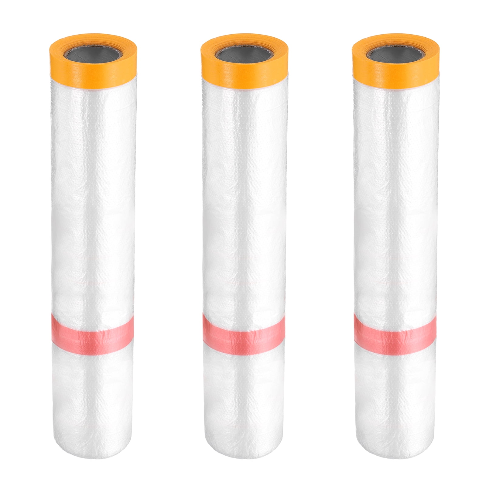 Uxcell 3 Rolls Pre-Taped Masking Film 157.5"x32.8ft Double Adhesive Tape and Drape Painters Plastic Drop Cloth Film with Tape Plastic Sheeting for Automotive Painting Covering