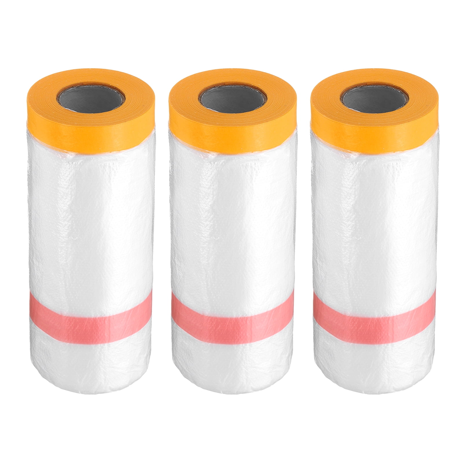 Uxcell 3 Rolls Pre-Taped Masking Film 43.3"x65.6ft Double Adhesive Tape and Drape Painters Plastic Drop Cloth Film with Tape Plastic Sheeting for Automotive Painting Covering