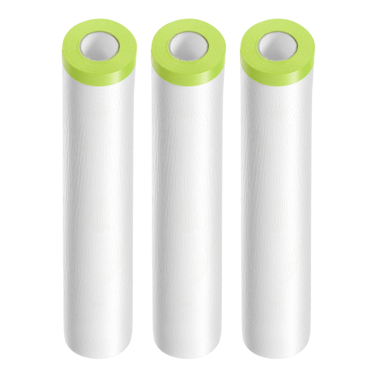 Uxcell 3 Rolls Pre-Taped Masking Film 70.9"x65.6ft Tape and Drape Painters Plastic Drop Cloth Film, Green