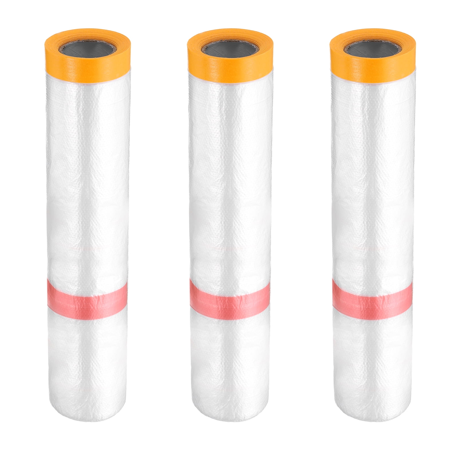 Uxcell 3 Rolls Pre-Taped Masking Film 78.7"x32.8ft Double Adhesive Tape and Drape Painters Plastic Drop Cloth Film with Tape Plastic Sheeting for Automotive Painting Covering