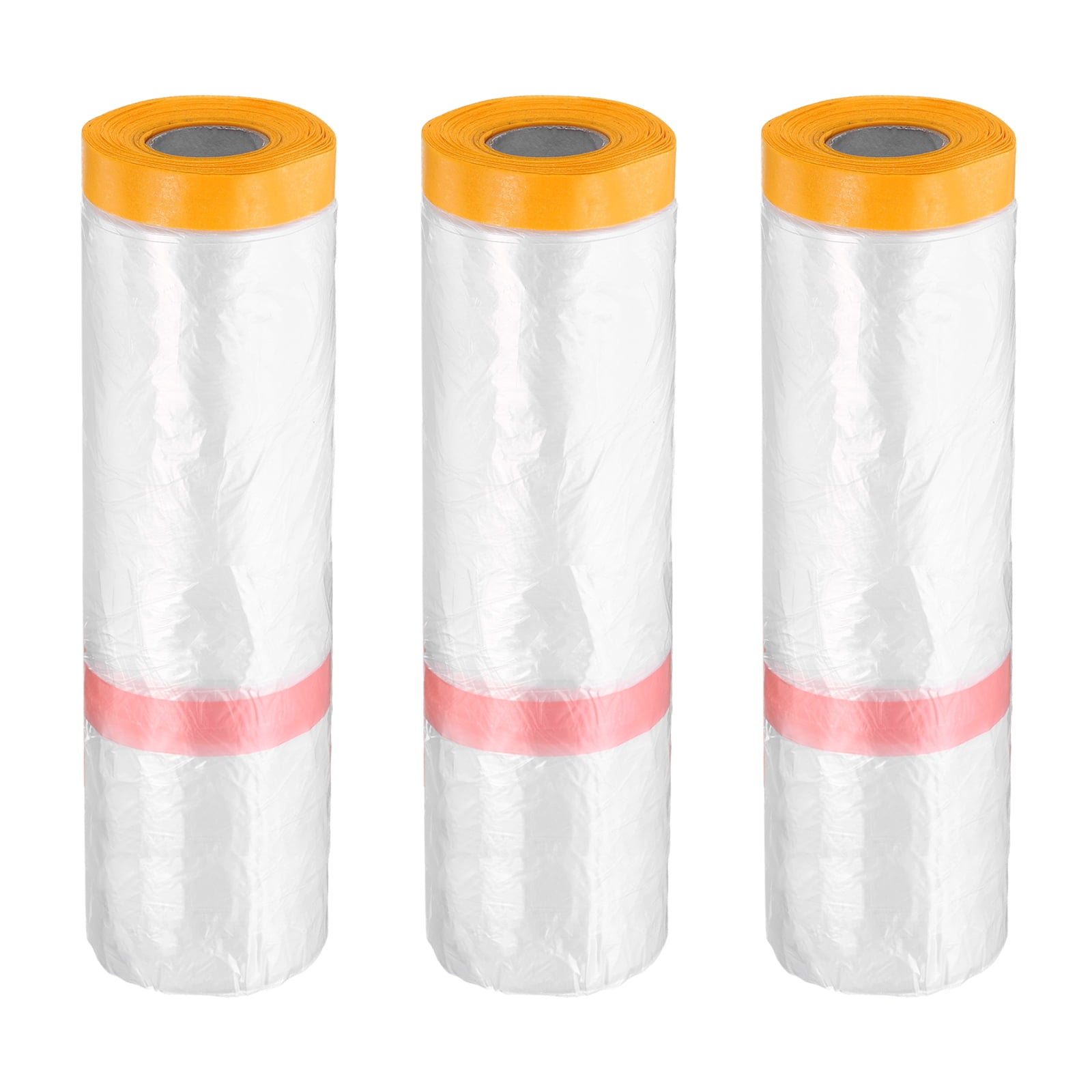 Uxcell 3 Rolls Pre-Taped Masking Film 78.7"x65.6ft Double Adhesive Tape and Drape Painters Plastic Drop Cloth Film with Tape Plastic Sheeting for Automotive Painting Covering