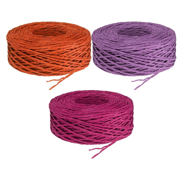 Uxcell 3 Rolls Raffia Ribbon, 109 Yard Paper Twine String for Festival Gifts Wrapping, Orange, Rose Red, Purple
