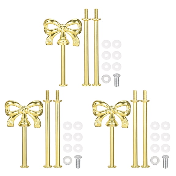 Uxcell 3 Set 3-Tier Cupcake Stand Hardware Handles, Zinc alloy Cake Plate Stand Handle with Screws, Bow-Knot Gold