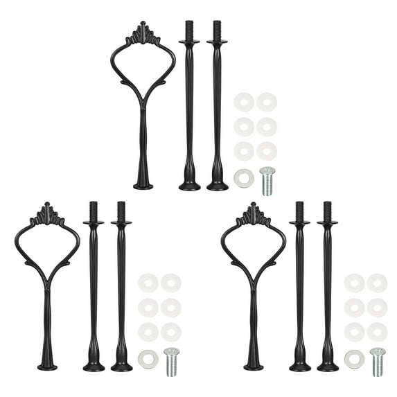 Uxcell 3 Set Cake Tray Stand Handle Plate Hardware Fitting, 3-Tiers Crown Black