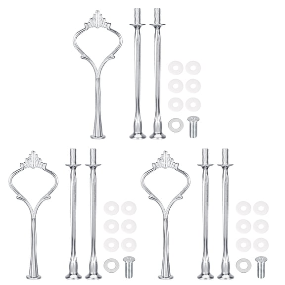 Uxcell 3 Set Cake Tray Stand Handle Plate Hardware Fitting, 3-Tiers Crown Silver