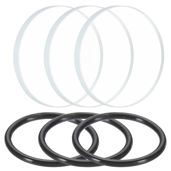 Uxcell 3 Set Transparant LED Polished Edge Flashlight Glass Lens with Black Silicone Ring for Light Lens Replacement 0.8"