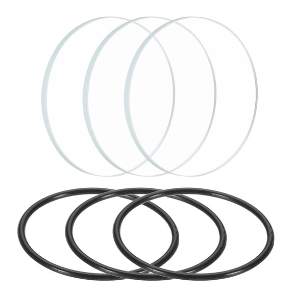 Uxcell 3 Set Transparant LED Polished Edge Flashlight Glass Lens with Black Silicone Ring for Light Lens Replacement 1.4"