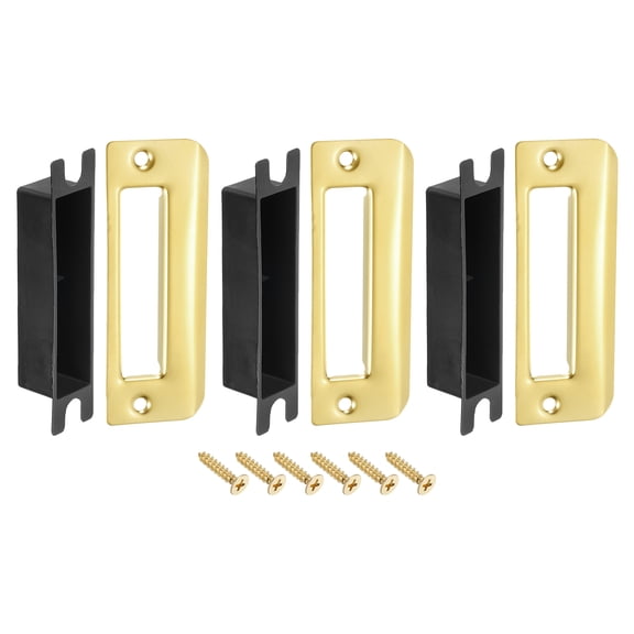 Uxcell 3 Sets 38.5mm x 107mm Stainless Steel Deadbolt Strike Plate, Gold