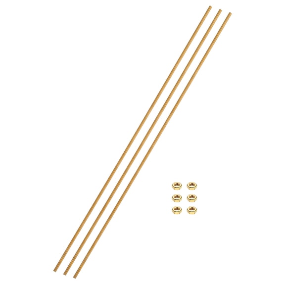 Uxcell 3 Sets Brass Fully Threaded Rod, M2.5x0.45mm Pitch Right Hand Threads Studs with Solid Brass Hex Nuts, 250mm/10" Long Threaded Screw Rods Fasteners for Anchors Bolts Hangers Clamps