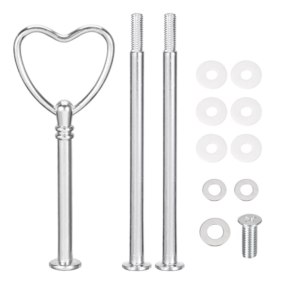 Uxcell 3 Sets Cake Tray Stand Handle Plate Hardware Fitting, 3-Tiers Heart Silver