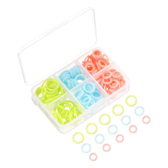 Uxcell 3 Sizes Knitting Stitch Markers Rings Set, 180 Pieces Closed Ring Knit Notions Crochet Marker Plastic Rings with Box