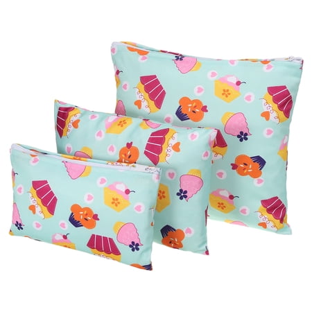 Uxcell 3 Sizes Reusable Washable Polyester Snack Bag Sandwich Bag, Cake Pattern Green 1 Set/3Pcs