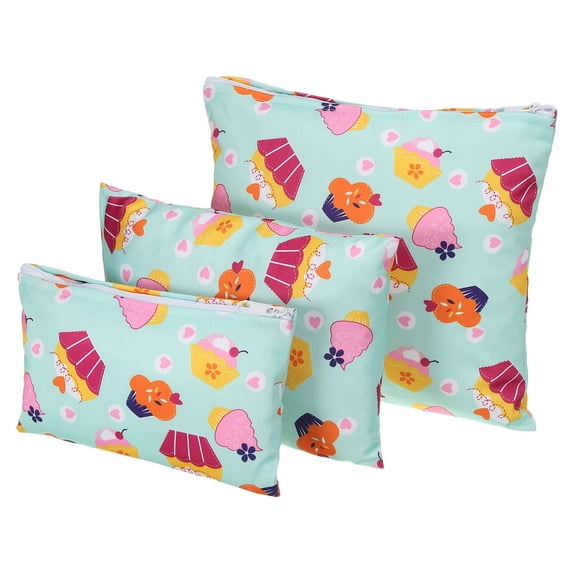 Uxcell 3 Sizes Reusable Washable Polyester Snack Bag Sandwich Bag, Cake Pattern Green 1 Set/3Pcs