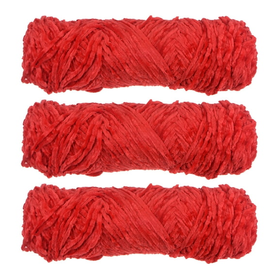 Uxcell 3 Skeins Chenille Yarn Soft Blanket Yarn 3x100gr/3.5oz (3x131yds) Polyester Velvet Knitting Red