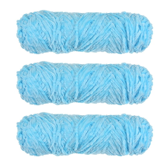Uxcell 3 Skeins Chenille Yarn Soft Blanket Yarn 3x100gr/3.5oz (3x131yds) Polyester Velvet Knitting Sky Blue