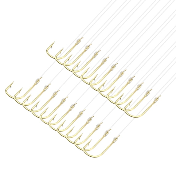 Uxcell 3# Small Fishing Hooks with 36cm Line, 0.3x0.16 Inch Double Hook Rigs with Barbs Fishing Hook, Gold Tone 20Pcs