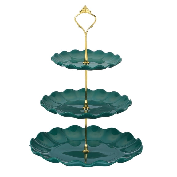 Uxcell 3-Tier Cupcake Stand Holder, Round Tiered Serving Tray 15/20/25cm Cup Cake Stand for Dessert Fruit Table Birthday Party Decoration Display, Green (Ripple)