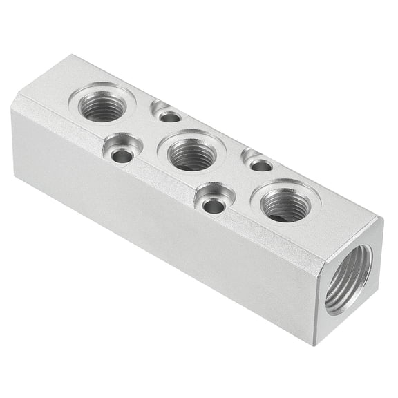 Uxcell 3 Way 5 Port Air Manifold, G1/2" G1/4" Air Hose Inline Air Manifold, Silver