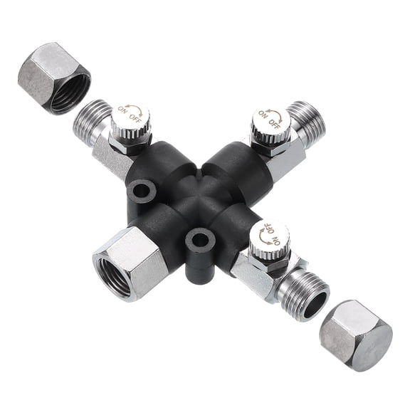 Uxcell 3 Way Air Brush Adapter, 1/8" BSP Air Hose Splitter Manifold with Adjust Knob Valve, Air Brush Fitting Connecting Adapter for Paint Spray Air Compressor