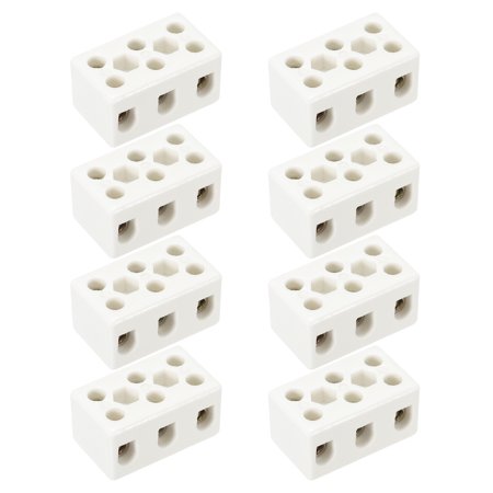 Uxcell 3 Way Ceramics Terminal Blocks, 8Pcs 15A High Temp Porcelain Ceramic Connectors Glazed Bidirectional 8 Hole High Frequency Blocks for Lamp Fixture Electric Wire Cable, 22x19x38mm