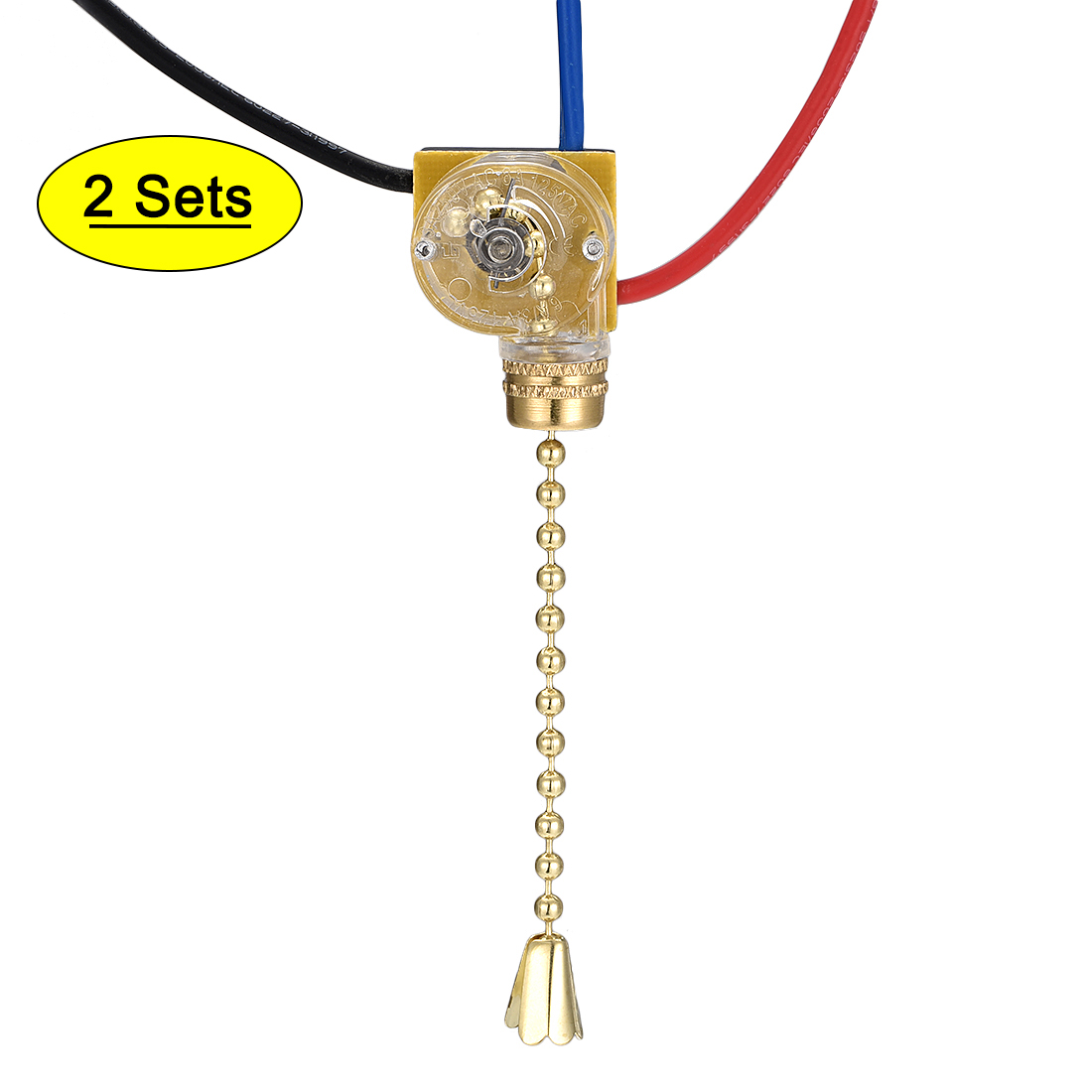 Uxcell 3 Way Fan Light Switch with Brass/Chrome Pull Chain Knob Brass White 2 sets