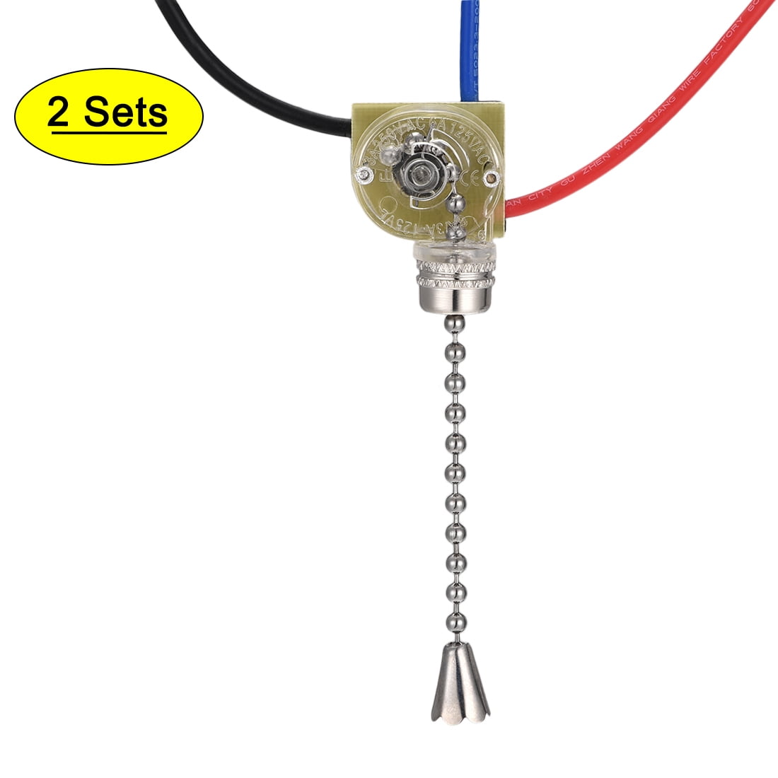 Uxcell 3 Way Fan Light Switch with Brass/Chrome Pull Chain Knob Chrome White 3 sets