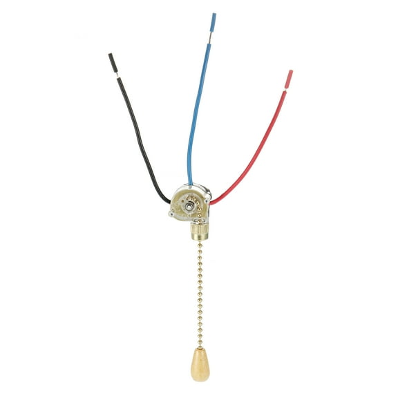 Uxcell 3 Way Fan Light Switch with Golden Pull Chain and Wood Knob Metal Black 1pcs