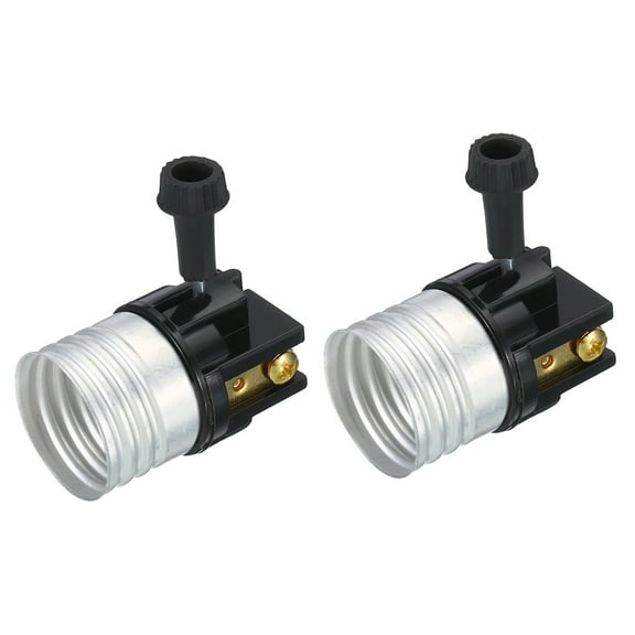 Uxcell Silver Black Plastic 3 Way Lamp Socket Replacement with Turn Switch Knob Copper 43 x 27 mm 2Pcs