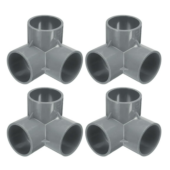 Uxcell 3 Way Pipe Fittings, 1.5 Inch Furniture Grade Elbow Pipe Connector, 90 Degree Elbow Side Outlet Fittings for Build Furniture DIY Garden Shelves (4 Pack), Grey
