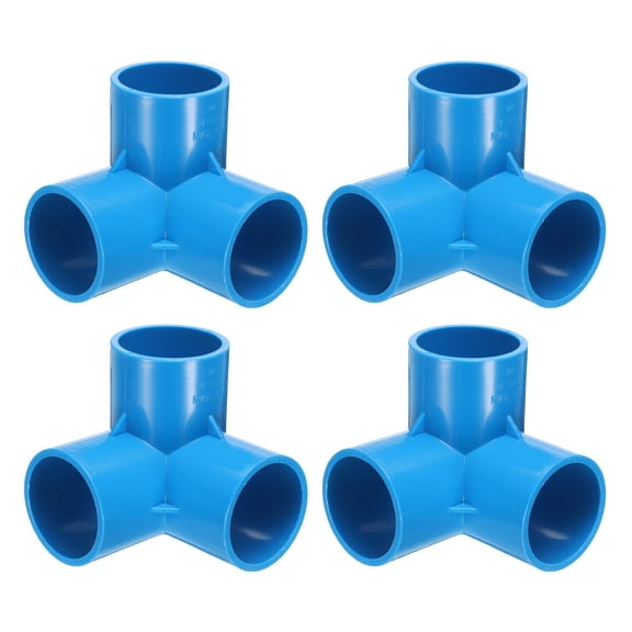 Uxcell 3 Way Pipe Fittings, 1.2 Inch Furniture Grade Elbow Pipe Connector, 90 Degree Elbow Side Outlet Fittings for Build Furniture DIY Garden Shelves (4 Pack), Blue